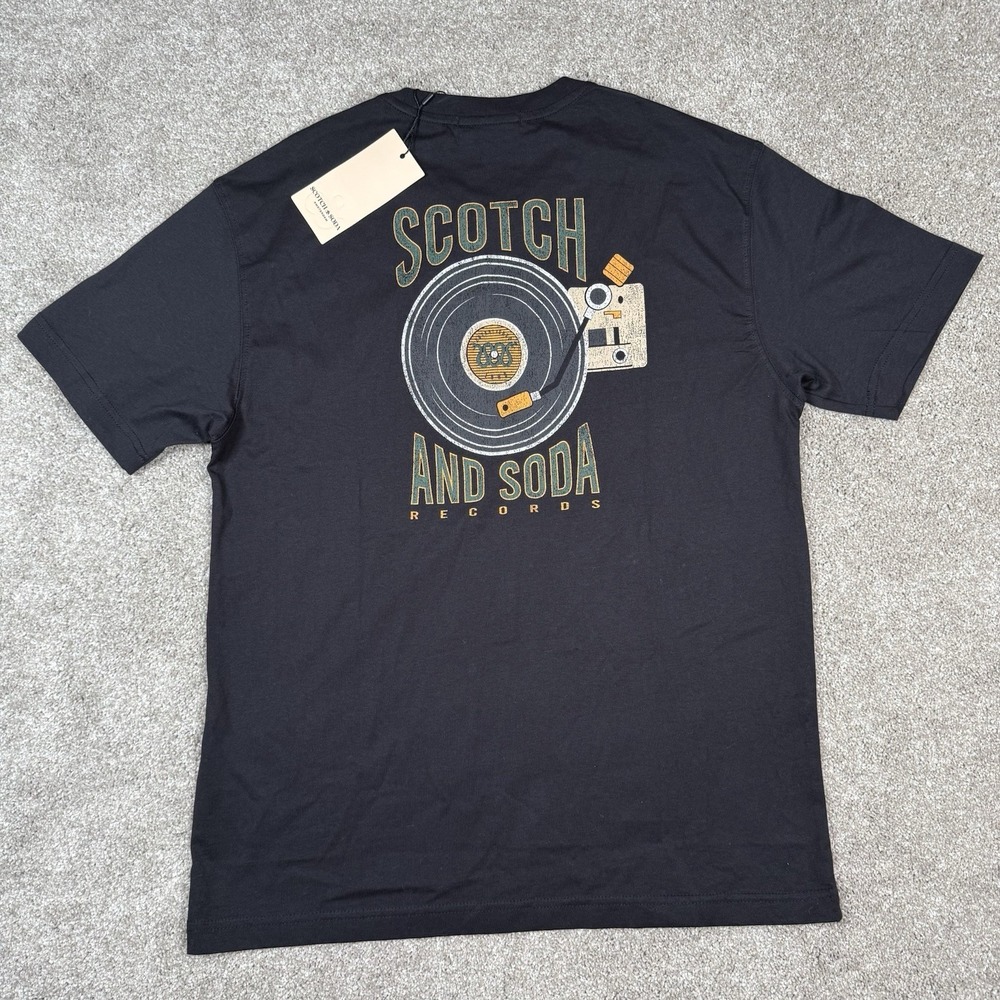 NWT Scotch & Soda Men's Short Sleeve Graphic Tshirt Cotton Black Small